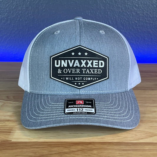 UNVAXXED & OVER TAXED Leather Patch Hat Black/Silver - Hollow Point Society