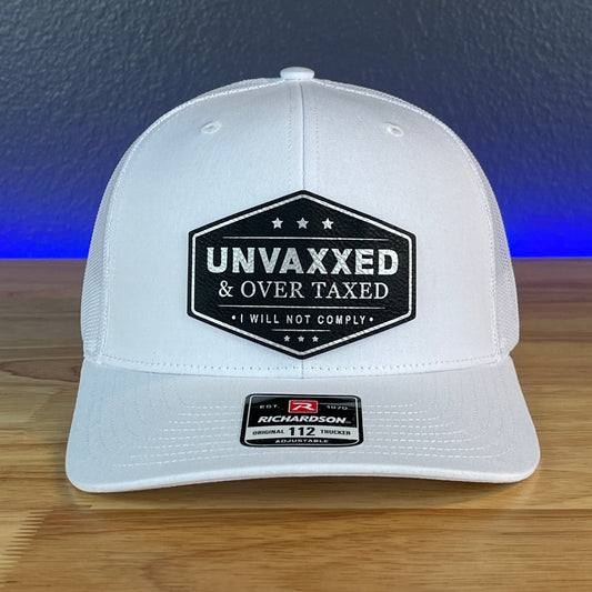 UNVAXXED & OVER TAXED Leather Patch Hat Black/Silver - Hollow Point Society