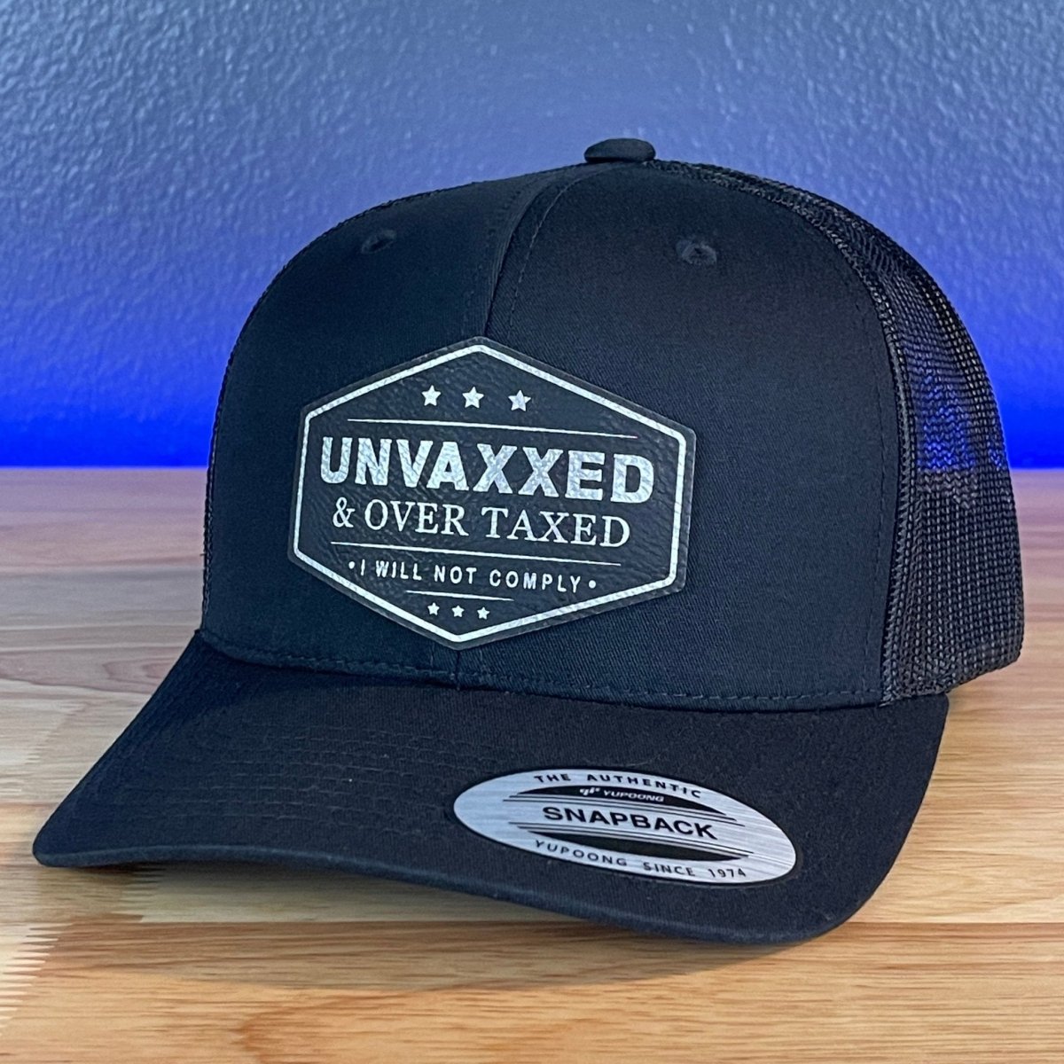 UNVAXXED & OVER TAXED Leather Patch Hat Black/Silver Patch Hat