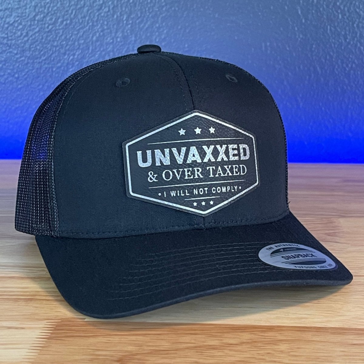 UNVAXXED & OVER TAXED Leather Patch Hat Black/Silver Patch Hat