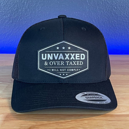 UNVAXXED & OVER TAXED Leather Patch Hat Black/Silver Patch Hat