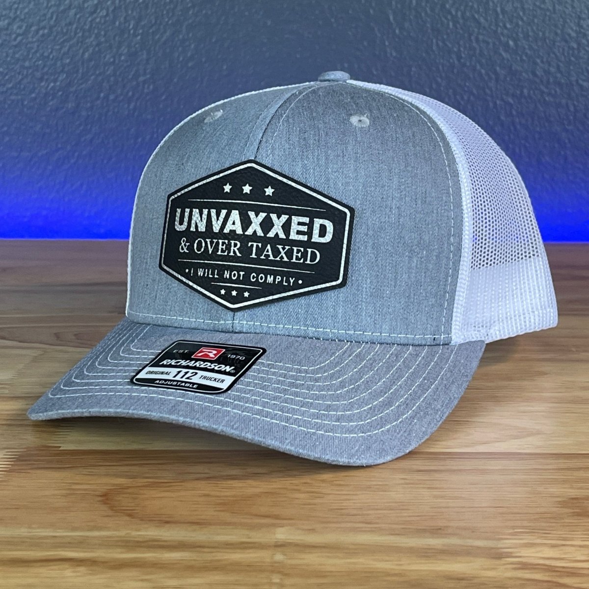 UNVAXXED & OVER TAXED Leather Patch Hat Black/Silver Patch Hat