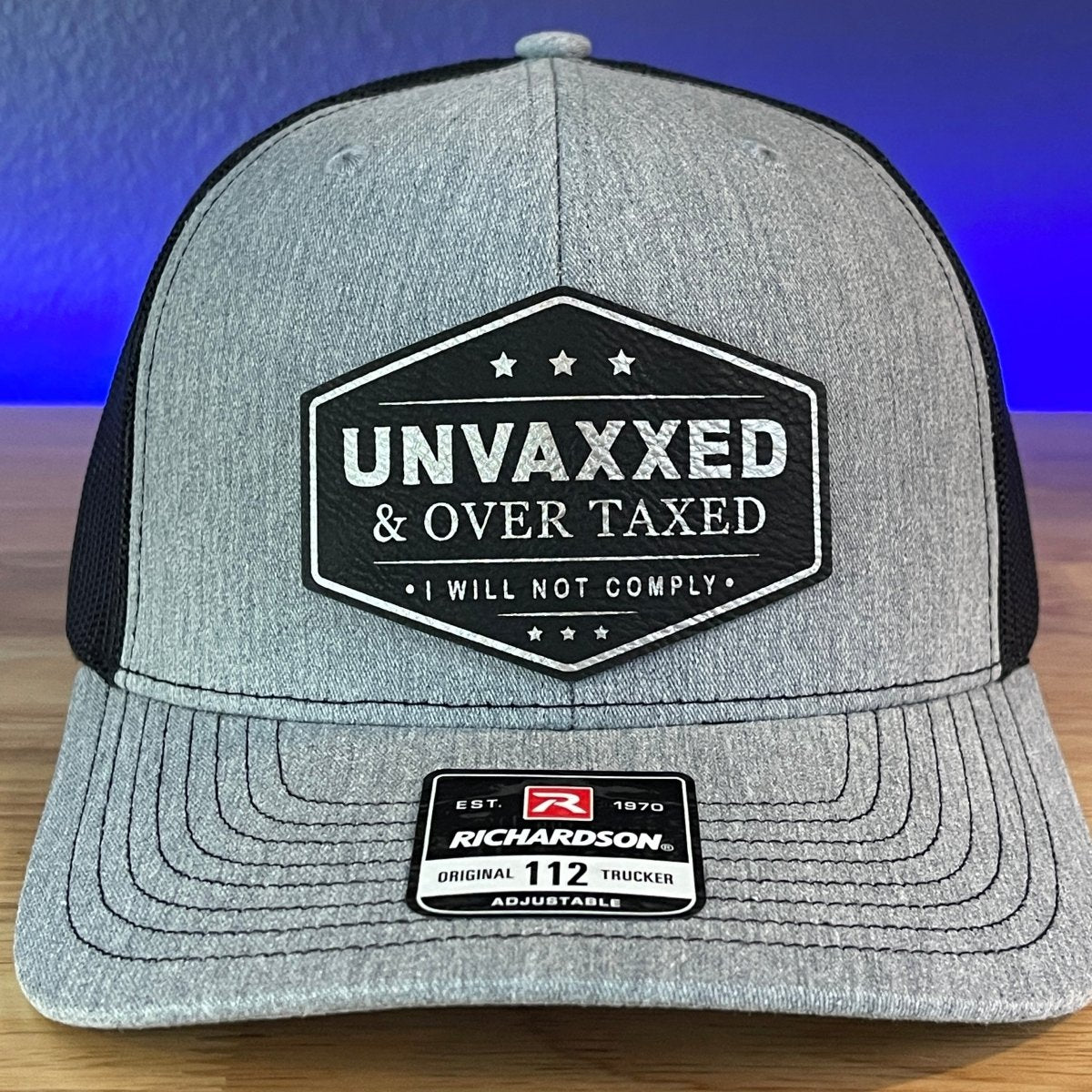 UNVAXXED & OVER TAXED Leather Patch Hat BLK/SILVER Patch Hat