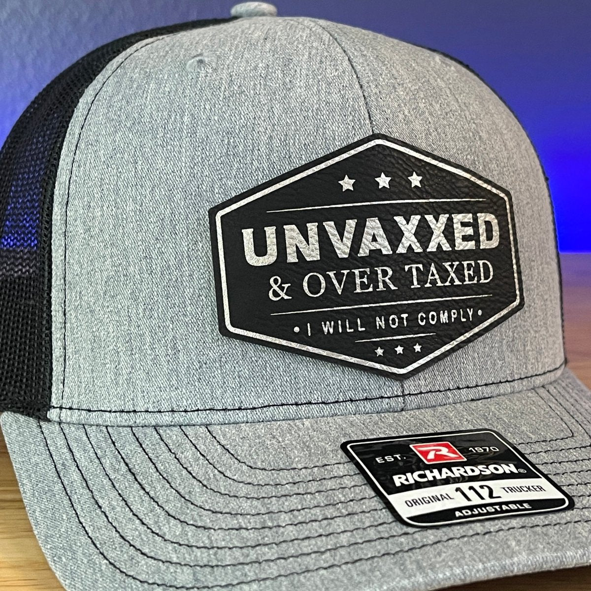 UNVAXXED & OVER TAXED Leather Patch Hat BLK/SILVER Patch Hat