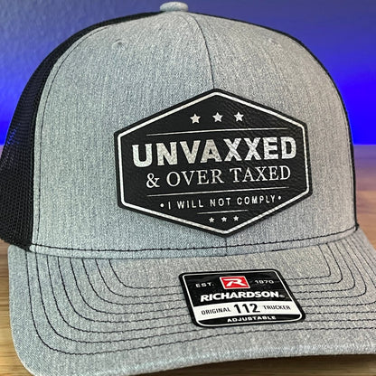 UNVAXXED & OVER TAXED Leather Patch Hat BLK/SILVER Patch Hat