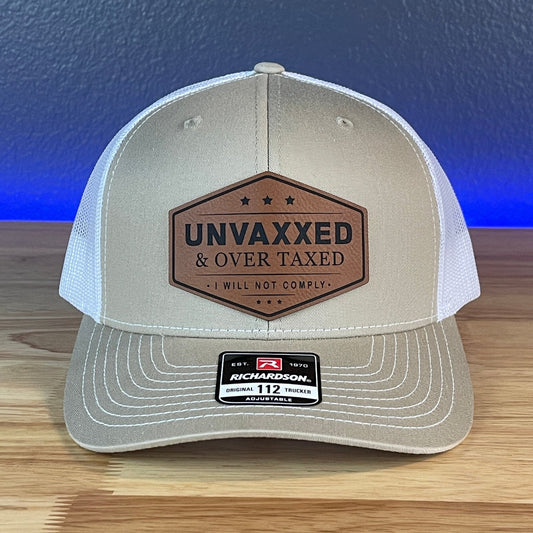 UNVAXXED & OVER TAXED Leather Patch Hat Rawhide - Hollow Point Society