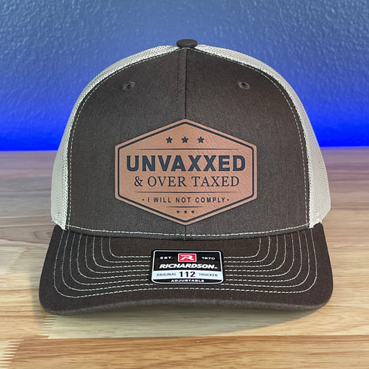 UNVAXXED & OVER TAXED Leather Patch Hat Rawhide - Hollow Point Society