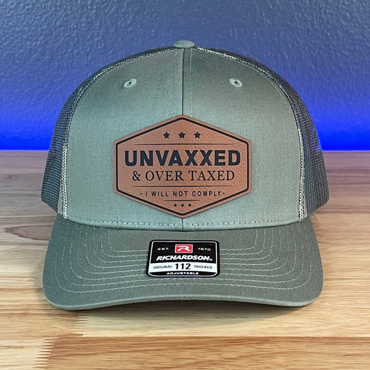 UNVAXXED & OVER TAXED Leather Patch Hat Rawhide Patch Hat