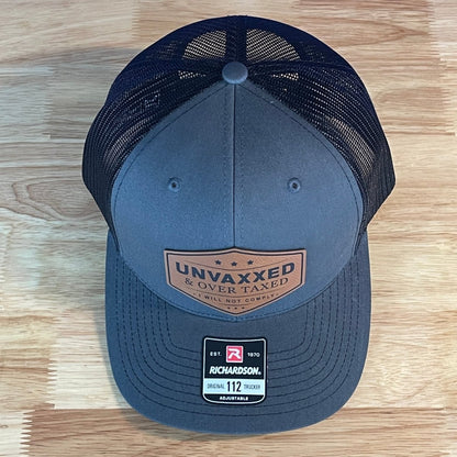 UNVAXXED & OVER TAXED Leather Patch Hat Rawhide Patch Hat