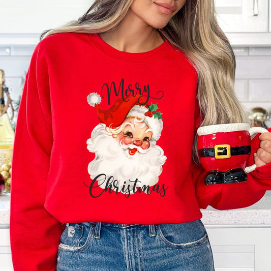 Vintage Santa Sweatshirt Merry Christmas Sweater Sweater