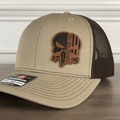 We The People 1776 Skull Patriotic Side Leather Patch Hat Khaki/Brown Patch Hat