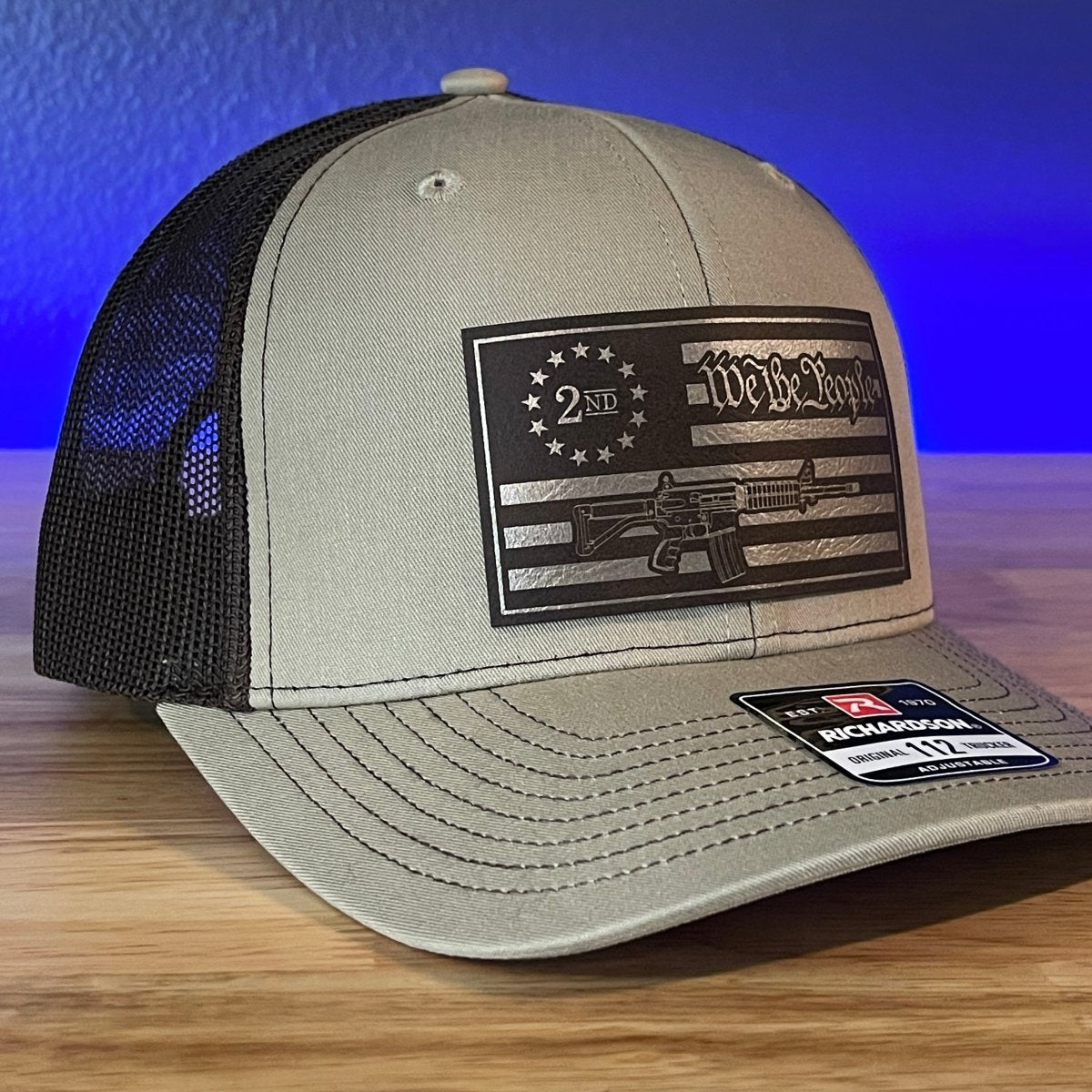 We The People 2nd Amendment American Flag Gold and Brown Leather Patch Hat Patch Hat - VividEditions