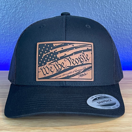 We The People American Flag Patriotic SnapBack Trucker Rawhide Leather Patch Black Hat Patch Hat