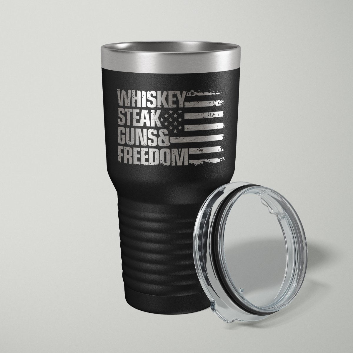 Whiskey Steak Guns and Freedom Patriotic Laser Engraved Tumbler - 30oz Tumblers