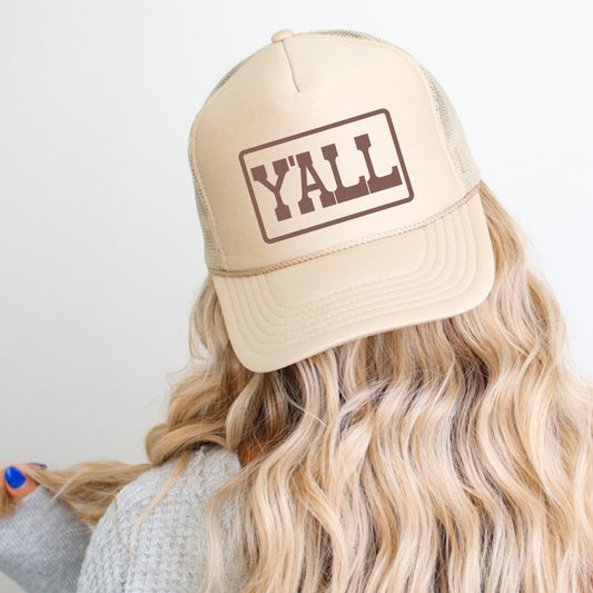 Y'ALL Country Classic Foam Trucker Hat Khaki Trucker Hat