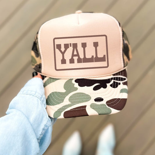 Y"ALL Country Classic Foam Trucker Hat Tan/Camo Trucker Hat