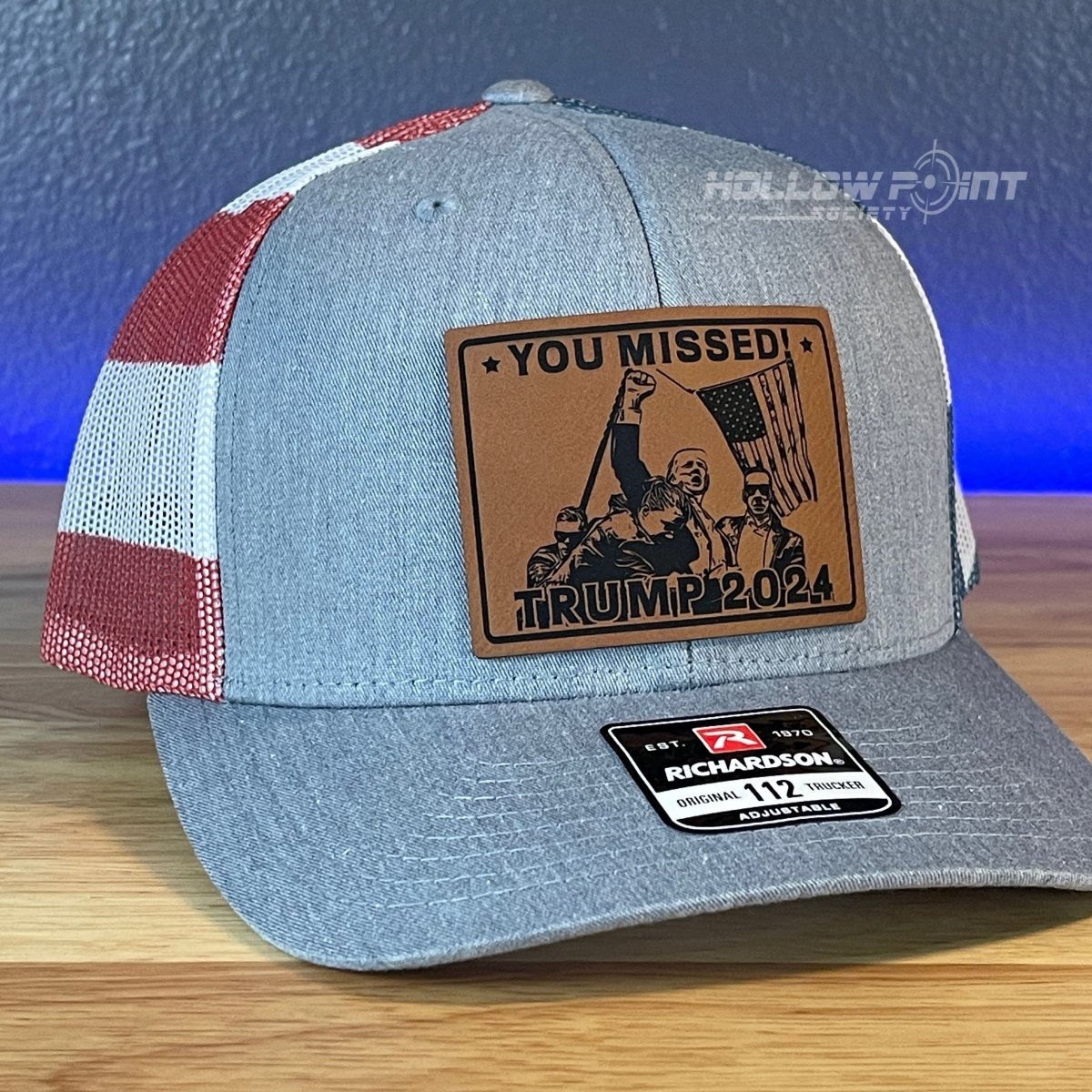 YOU MISSED Trump 2024 Leather Patch SnapBack Trucker Hat Stars & Stripes Patch Hat