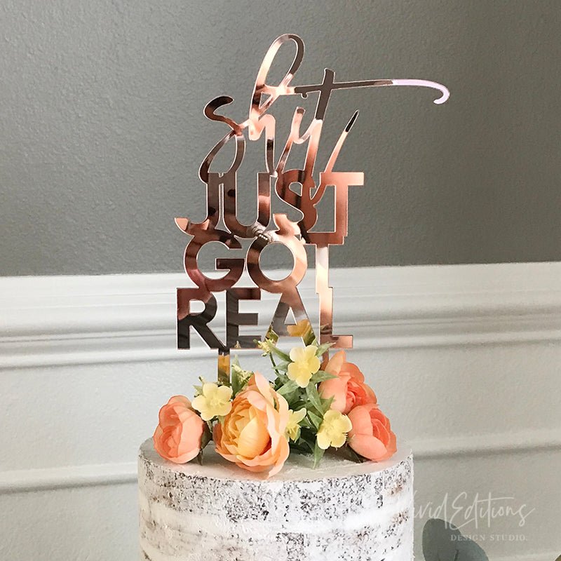 Rose Gold Mirror 'Engaged' Geometric Round Wedding Cake Topper - Online  Party Supplies